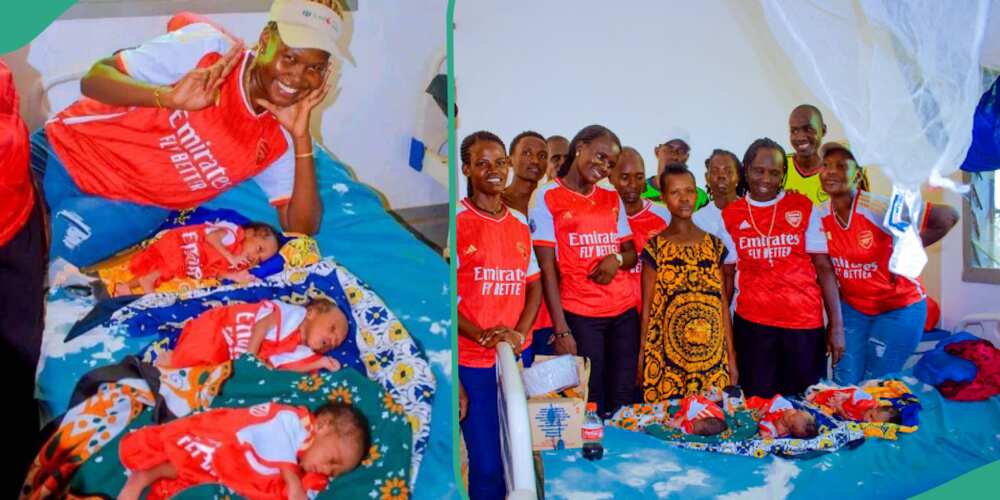Photos as woman gives birth to triplets, names them after three active Arsenal players