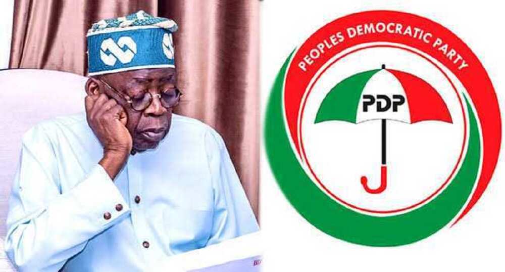 President Bola Tinubu and PDP logo