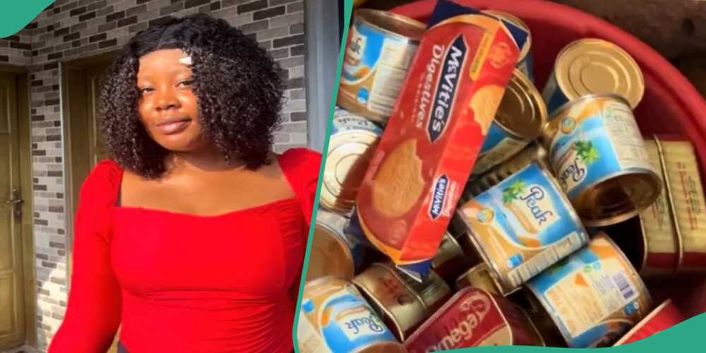 The lady shares the food that was ready to be sent by her mother