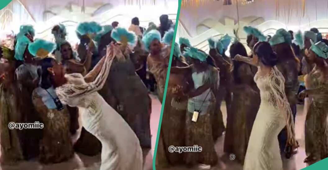 See how a bride and her asoebi ladies showed off attires and dance skills at a wedding