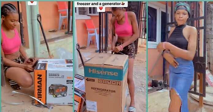 Okrika seller excited as she unveils her brand new generator and freezer