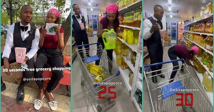 Watch video of Nigerian slay queen hustling for free groceries at mall in 30 seconds