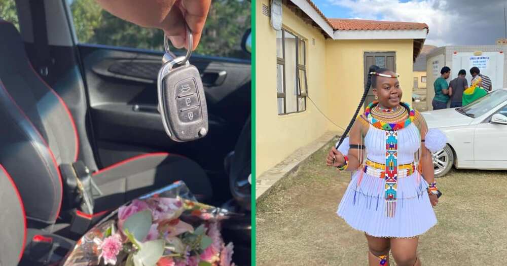 A woman's parents surprised her a brand new car after graduating