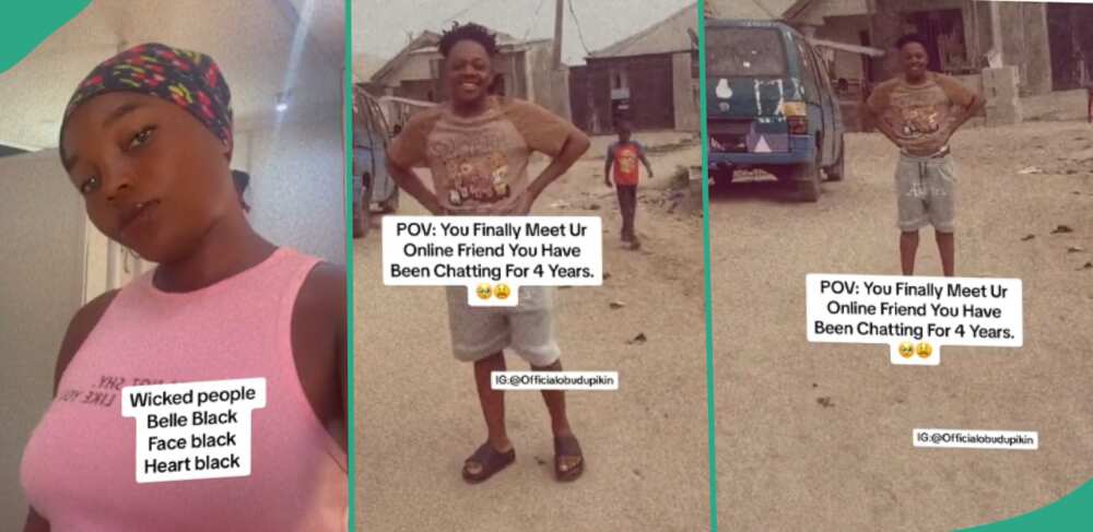 Nigerian lady amused to see height of male friend she had been chatting with online