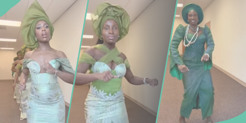 Bride and her bridesmaids wear green outfits