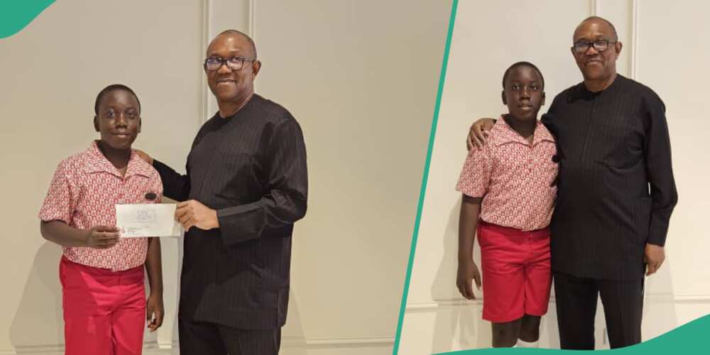 Peter Obi with a primary school kid