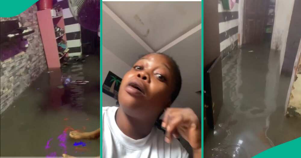 Nigerian lady shows her flooded house, laments