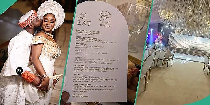 Photo shows food menu presented to guests at Davido and Chioma's wedding