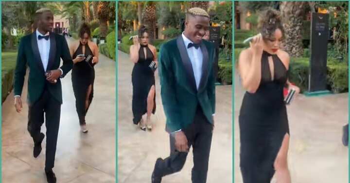 "Who Be This Girl Wey Dey Always Follow Am?" Victor Osimhen Walks With Fine Curvy Lady in Video