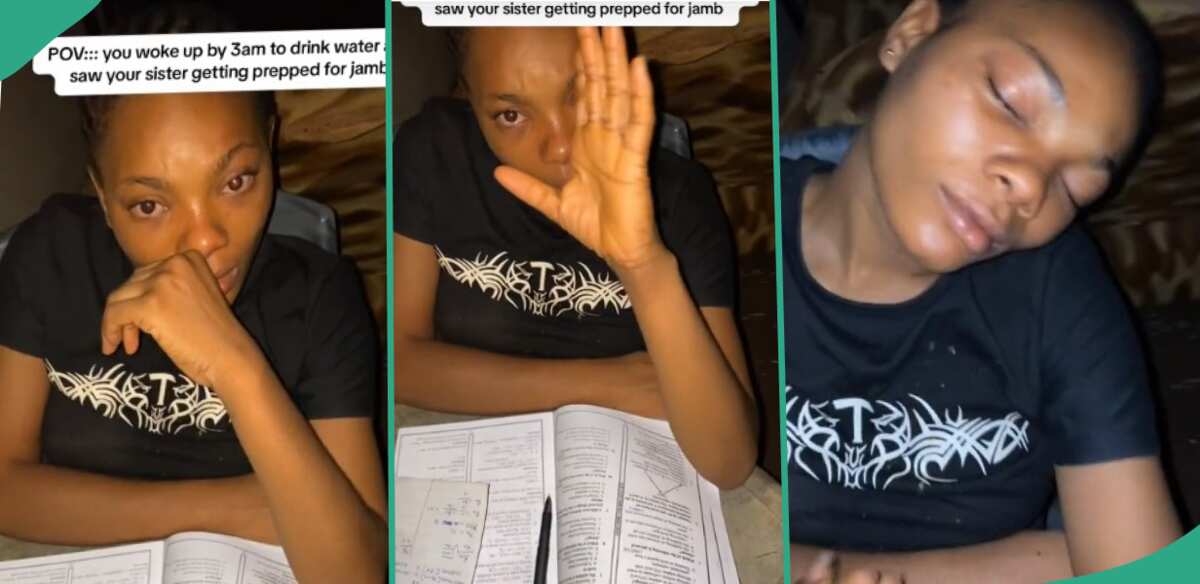 Man films his sister reading for JAMB at 3am while he woke up to drink water