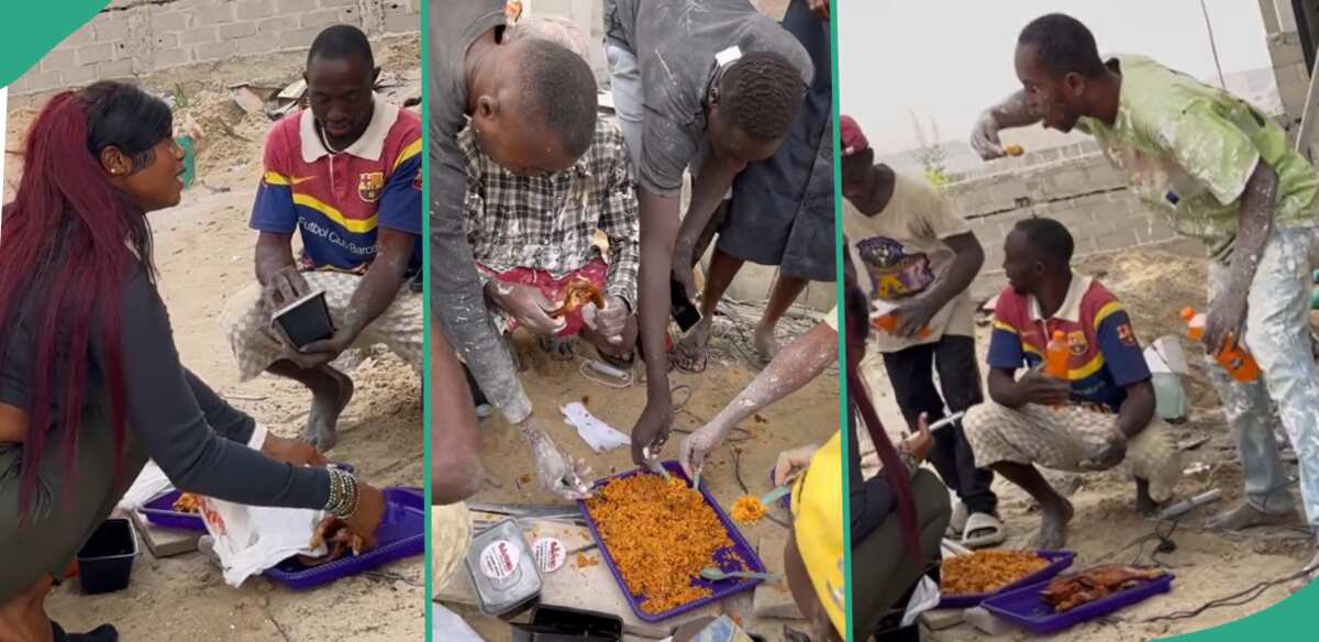 "This Made Me Happy": Lady Cooks Rice and Chicken, Feeds Labourers at Construction Site For Free