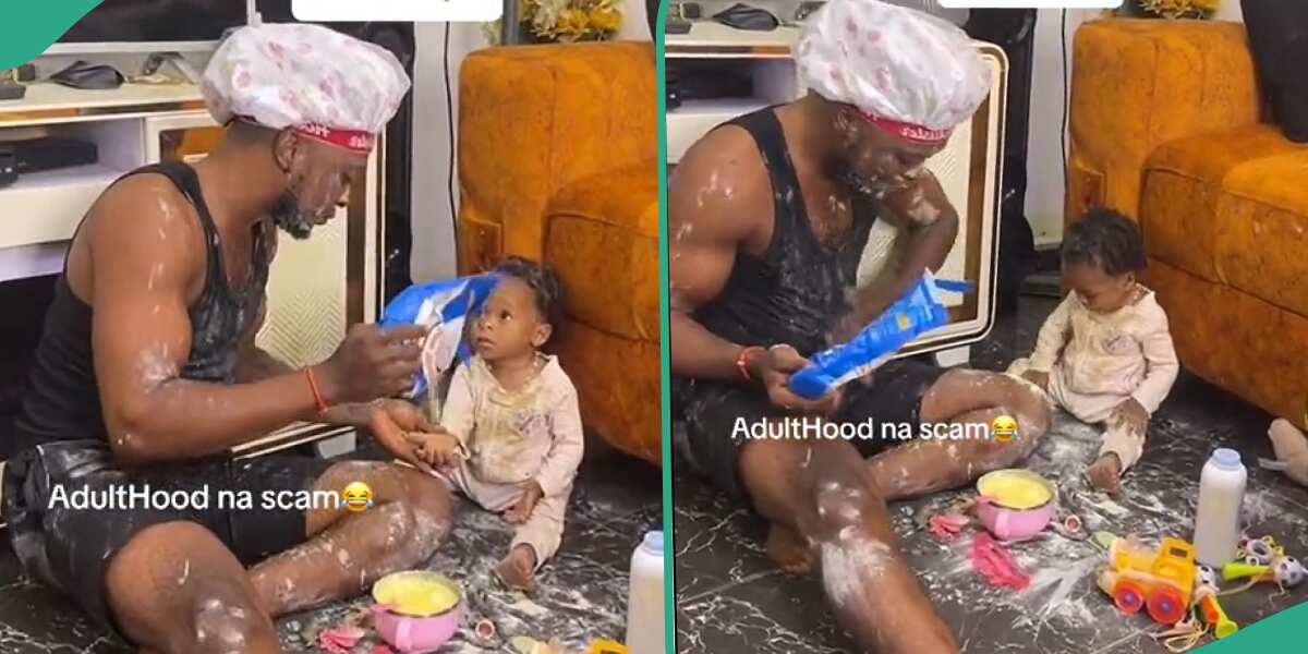 "Adulthood is a Scam": Jovial Man Joins His Little Baby to Mess Up House, Pour Milk on The Floor