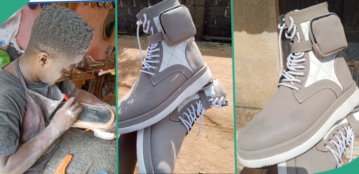 "Made in Kaduna": Talented Shoemaker Produces Beautiful Shoes That Look Like Expensive Timberland