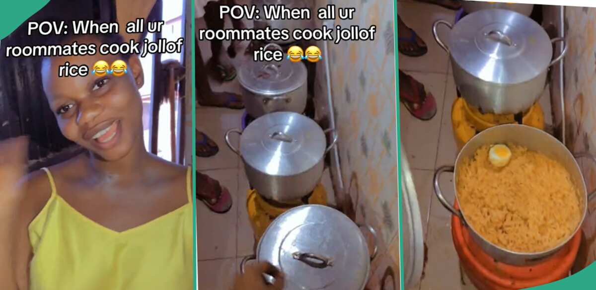 "Their Kitchen is Neat": Students Cook 7 Pots of Jollof Rice in School Hostel, Posts Video on TikTok