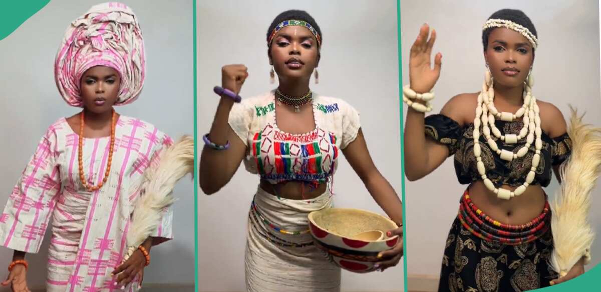 "You Are Too Beautiful": Lady Who Behaves Like AI Robot Appears in 4 Different Traditional Attires