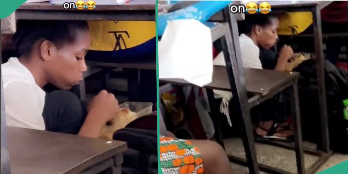 Female student caught hiding under desk to eat during lecture, video emerges