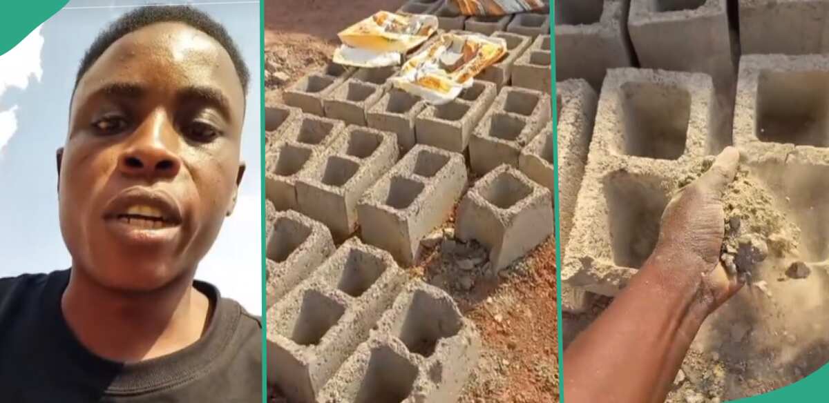 Dangote, BUA Cement Price: Young Man Sees Weak Blocks Bricklayers Made, Cries as He Inspects Them