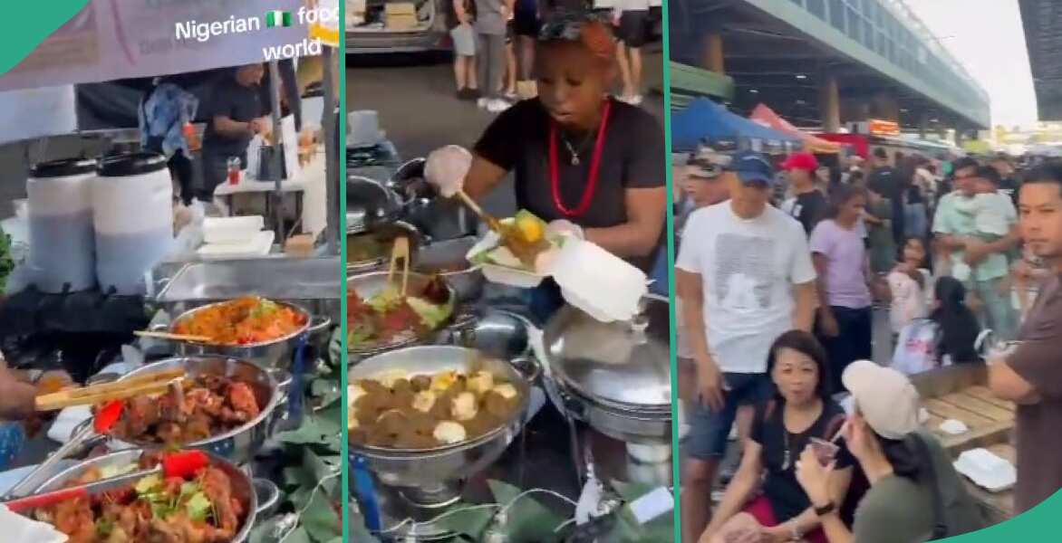 Nigerian lady opens 'mama put' in Australia, crowd of oyinbos lineup to buy food