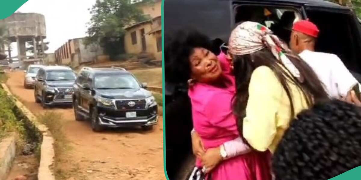 After 11 years abroad, lady returns home in convoy, shuts down her village
