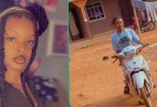 Drama as young Nigerian lady steals her boyfriend's bike, gets caught in video