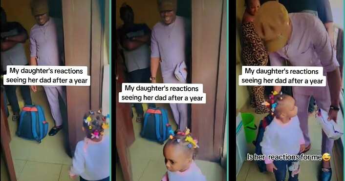 "She's not happy": Little girl reacts in video as dad returns after 1 year apart