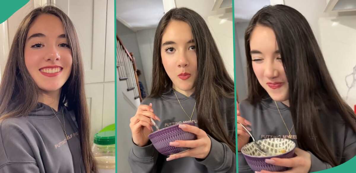 "She Likes it So Much": White Lady Who Drinks Garri Everyday Goes Viral, Video Shows Her Enjoying it