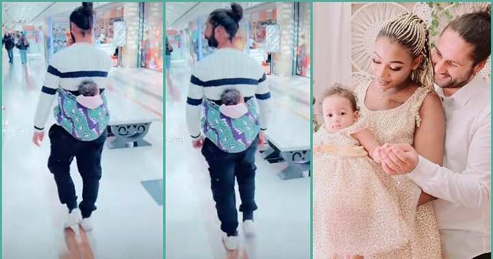 "Husband of the Year": Oyinbo Father Married to Black Woman Backs His Baby Inside Mall, Video Trends