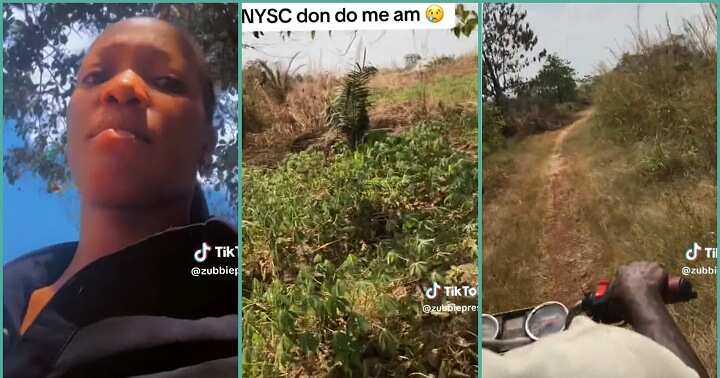"See Where Them Carry Me Go": Female Corper Passes Through Thick Bush to Her PPA, Laments In Video