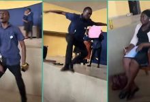 "He nearly beat lecturer": Nigerian student jumps from stage during presentation...