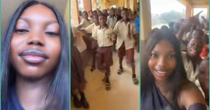 "She's So Beautiful": Female Corper Causes Commotion as Students Troop Out in Numbers to Hail Her
