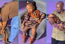 "Snap her like that": Reactions as baby sleeps off on chair during photo shoot,...