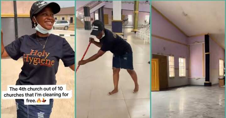 "I Am Doing It for Free": Nigerian Lady Begins Visiting 10 Different Churches to Clean Auditorium