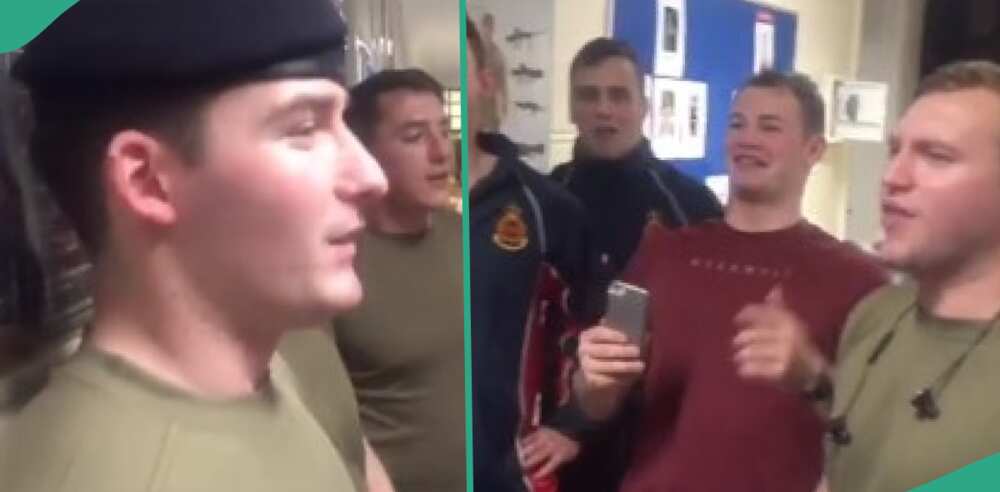White military men sing Nigerian national anthem in trending video