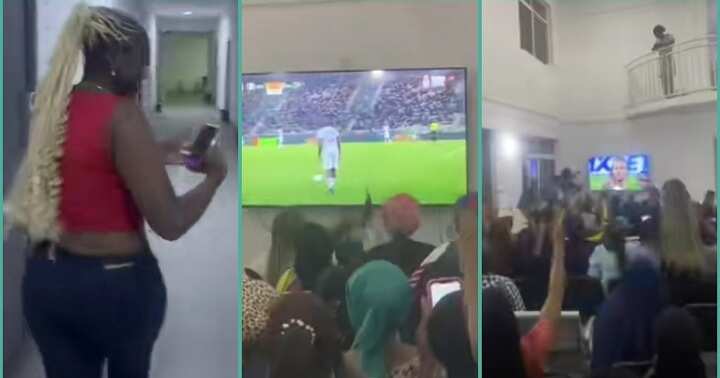 Excited female students celebrate in hostel following Nigeria's win