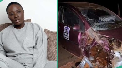 Video: This lady is driving from London to Lagos, she had an accident