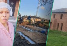 Nigerian lady buys land in France, builds house, shows off the exterior, people...