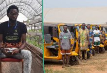 Nigerian farmer gifts 8 young men tricycles, provides community with electricity