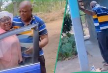 Joyful Nigerian dad greets working wife with open arms as she returns