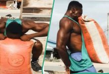 Nigerian man lifts 50kg bag of rice with his teeth, holds it in air for many sec...
