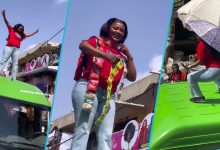 Nana Ama McBrown Climbs On Top Of A Bus To Film A Commercial, Video Frightens Fans