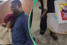 “All His Co-Workers”: Nigerian Lady Goes to Fiance’s Office to Present Birthday Gift, He Hugs Her