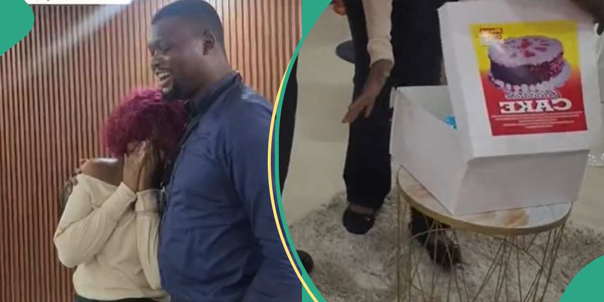 “All His Co-Workers”: Nigerian Lady Goes to Fiance’s Office to Present Birthday Gift, He Hugs Her