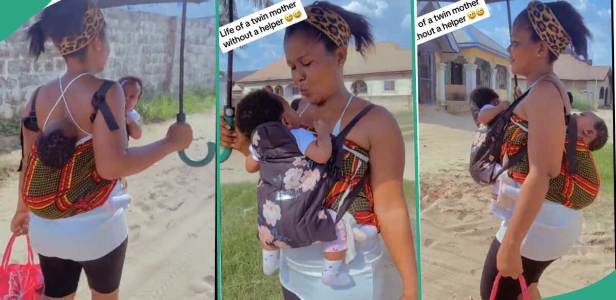 "I Want to Conceive Twins": Nigerian Woman Carries Her Two Babies in a Sweet Way, Video Melts Hearts