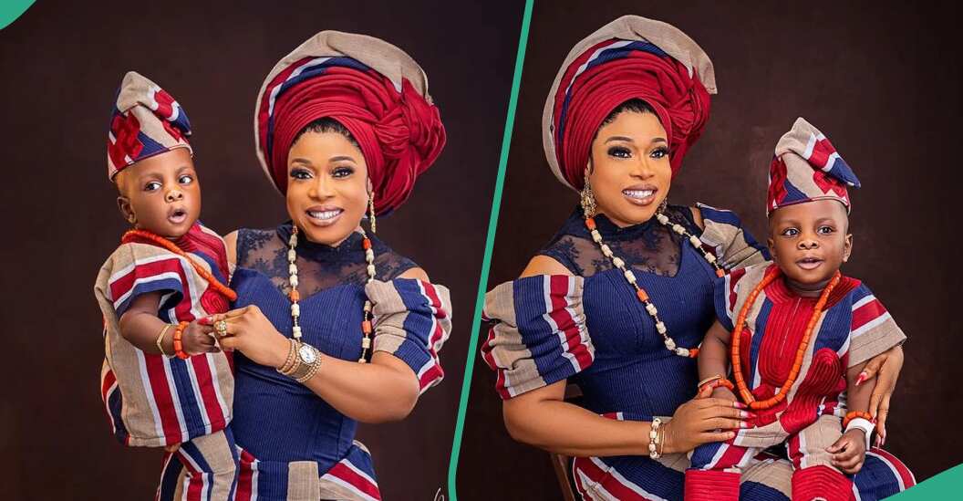 "This Is Lovely": Woman and Her Son Slay in Matching Aso-Oke Outfits, Give Family Goals