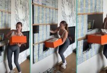 White lady stacks bundles of 'dollars' inside shelf at home, video stuns viewers