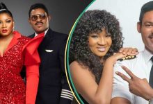 See the lovely throwback picture collage Omotola Jalade's husband's used to mark their 28th wedding anniversary and his 56th birthday(video)