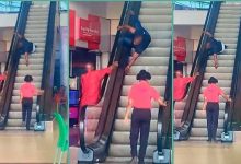 "I will never try it": Nigerian man falls from escalator, struggles to stand, vi...