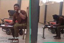 Moment man got back from school and saw his best friend working as security man, video melts hearts