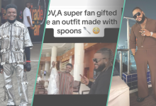 See the creative outfit made with spoons that a fan of BBNaija's Whitemoney made for him