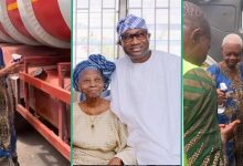 See video of moment Femi Otedola's mum prayed for son's trucks, drivers with holy water